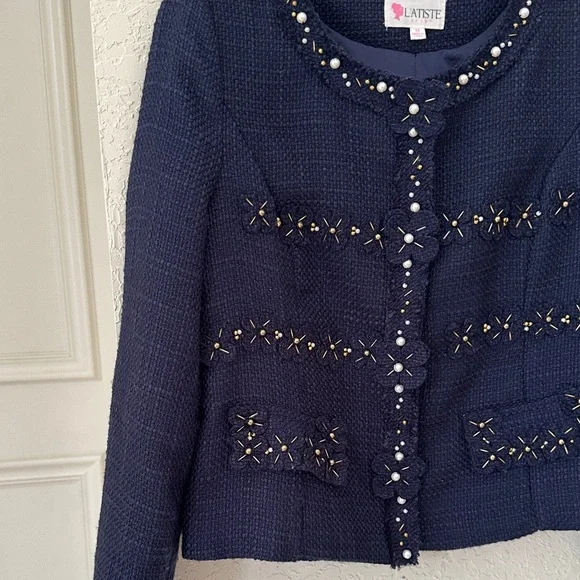 L'ATISTE Navy Women's Blazer with Embellishments - Picture 5 of 14